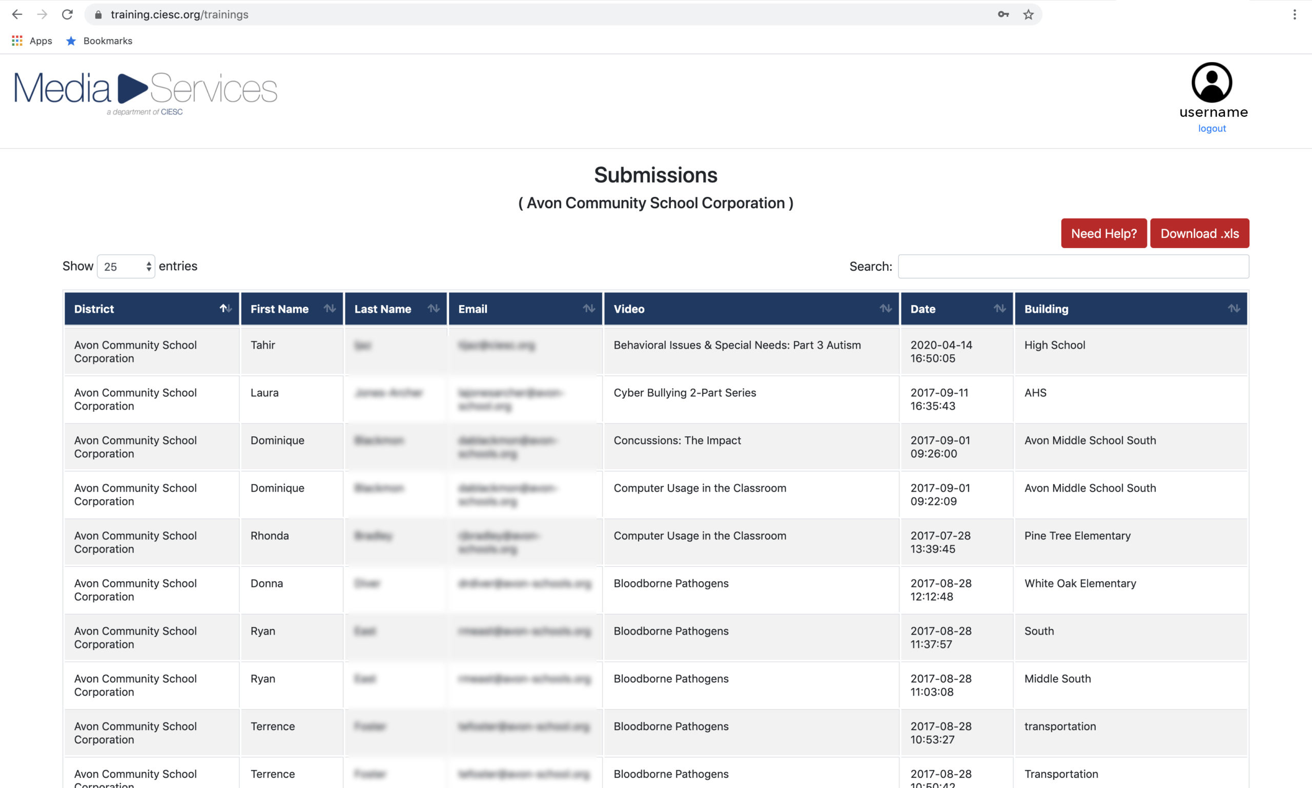 View of CIESC compliance training database for education