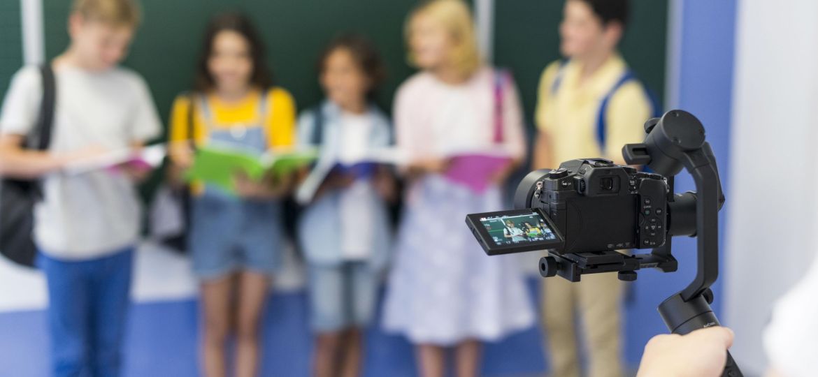 Group of kids being recorded